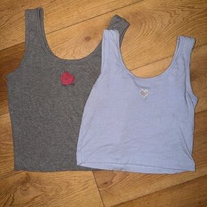 Ribbed Scoop Tank Duo - Gray Rose & Light Blue Heart